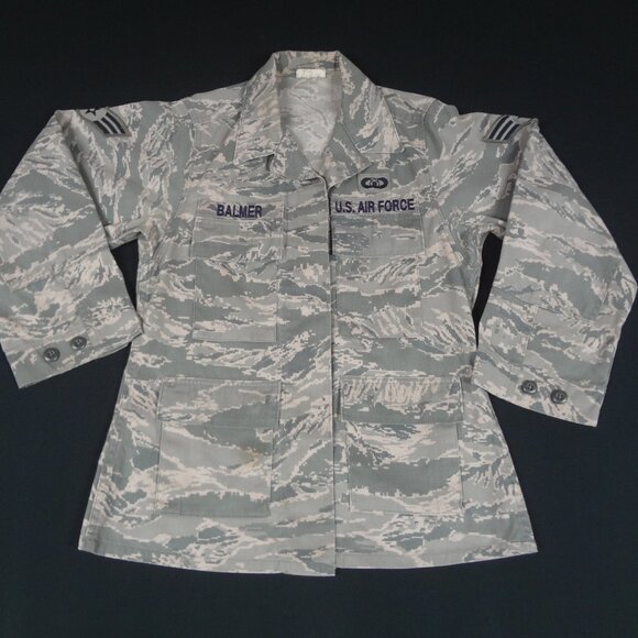 US AIR FORCE CAMOFLAGE UNIFORM WOMENS 6R JACKET CAMO TACTICAL FATIGUES L250 NAME - Picture 1 of 7